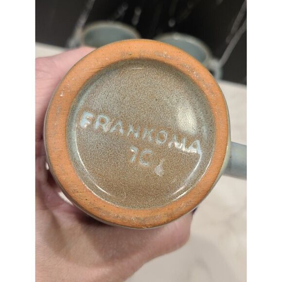 FRANKOMA Pottery Mugs /Cup 7C Blue /Green Mayan Aztec Set Of 5 Vintage MCM EUC - Picture 3 of 10